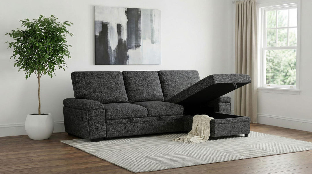 Demko Sleeper Sectional Sofa with Speaker and Storage Chaise Granite