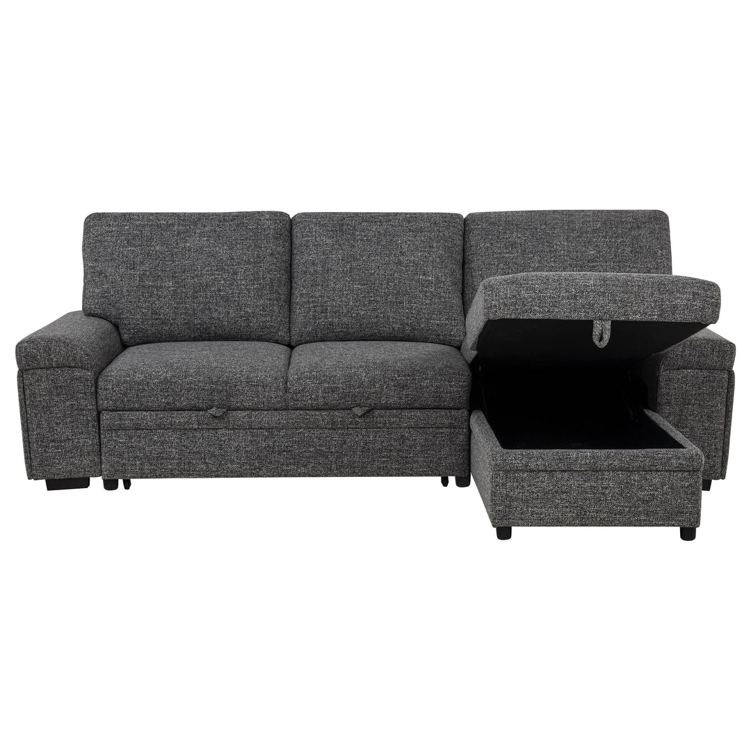 Demko Sleeper Sectional Sofa with Speaker and Storage Chaise Granite