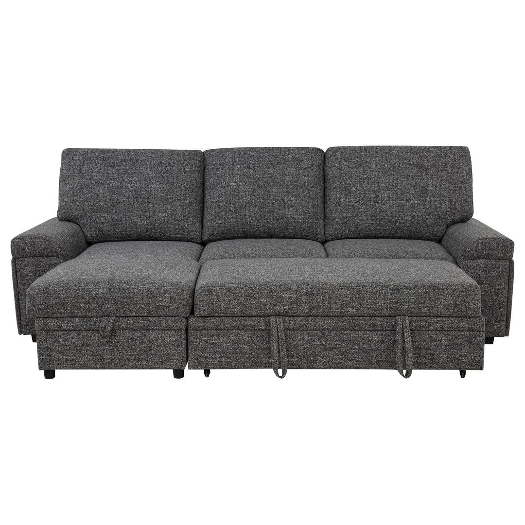 Demko Sleeper Sectional Sofa with Speaker and Storage Chaise Granite