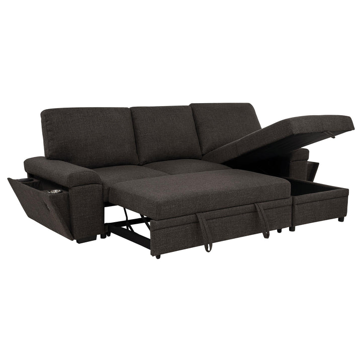 Demko Sleeper Sectional Sofa with Speaker and Storage Chaise Brown