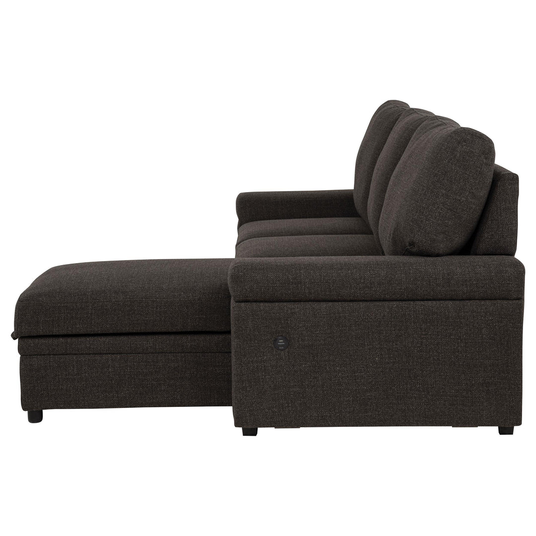 Demko Sleeper Sectional Sofa with Speaker and Storage Chaise Brown