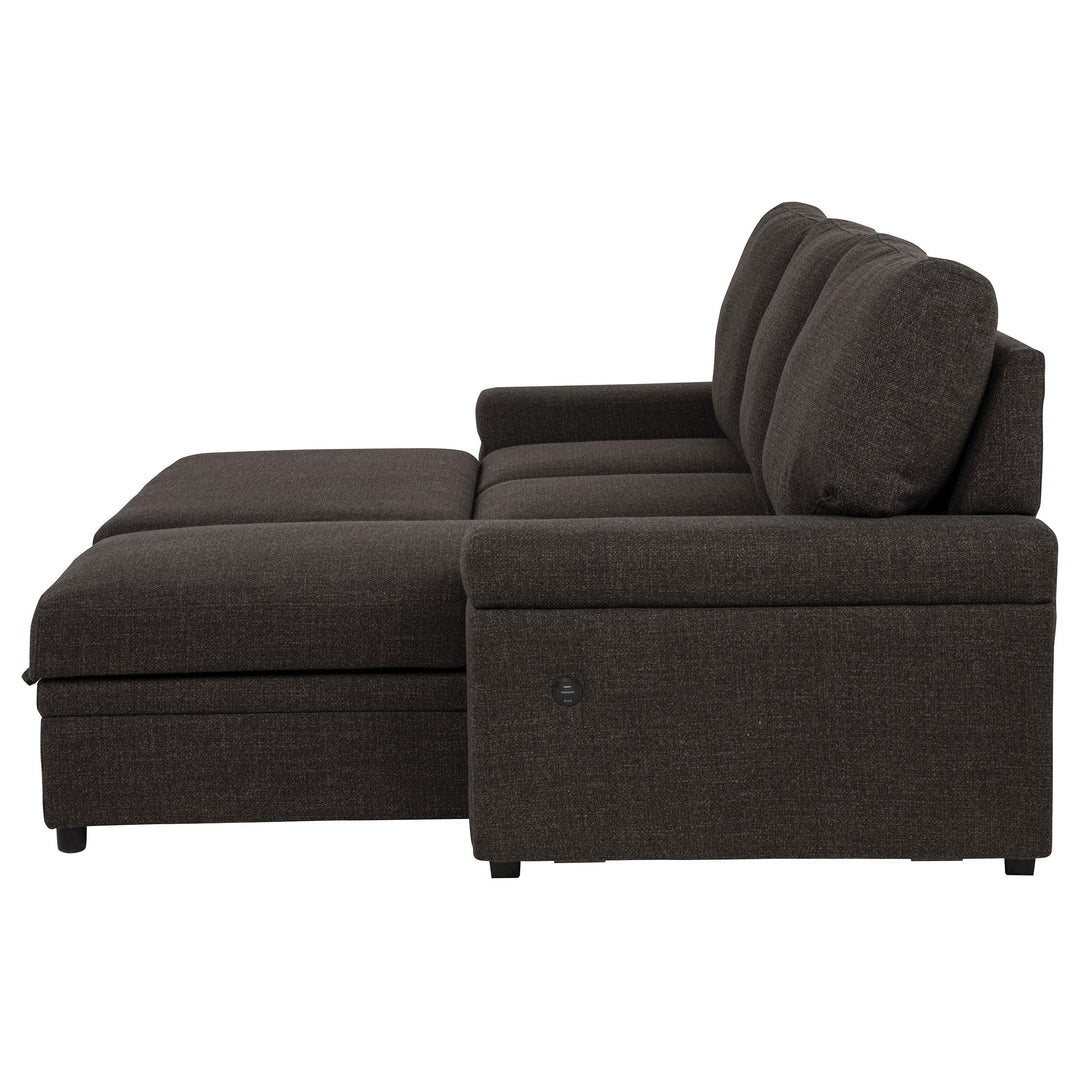 Demko Sleeper Sectional Sofa with Speaker and Storage Chaise Brown