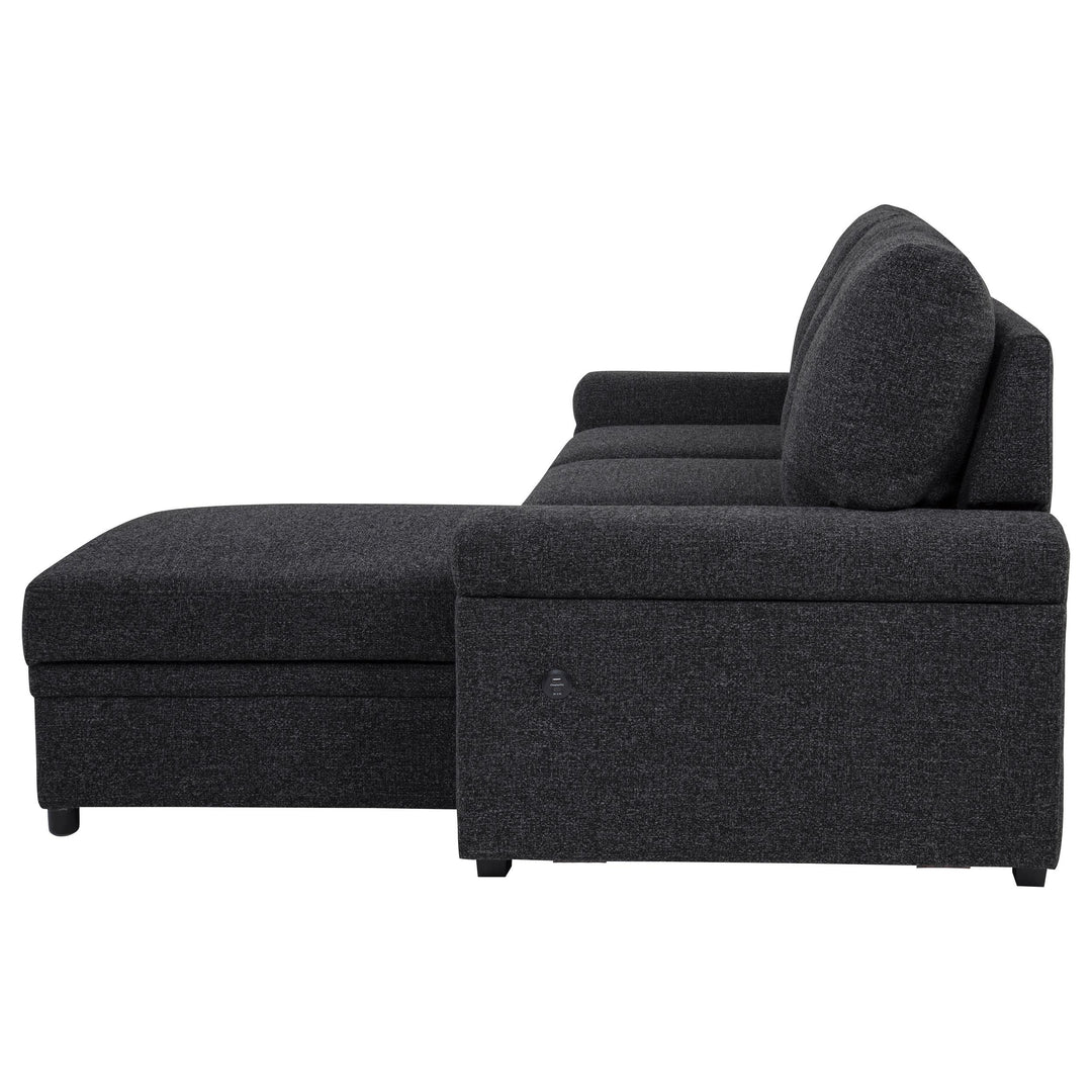 Demko Sleeper Sectional Sofa with Speaker and Storage Chaise Black