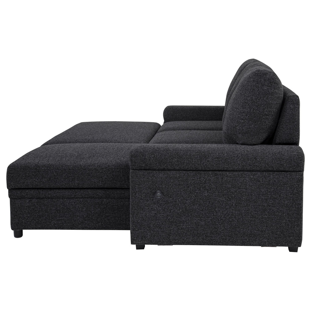 Demko Sleeper Sectional Sofa with Speaker and Storage Chaise Black