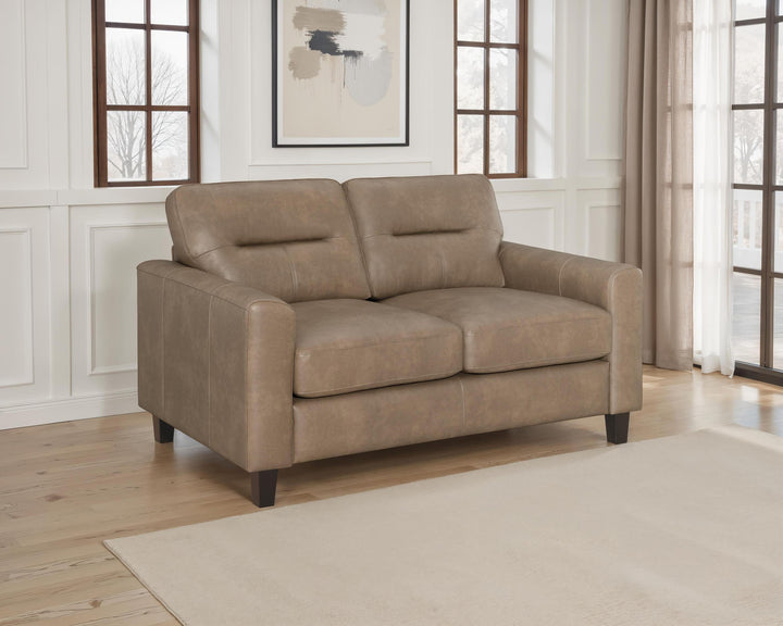 Scotland Faux Leather Upholstered Track Arm Loveseat Brown