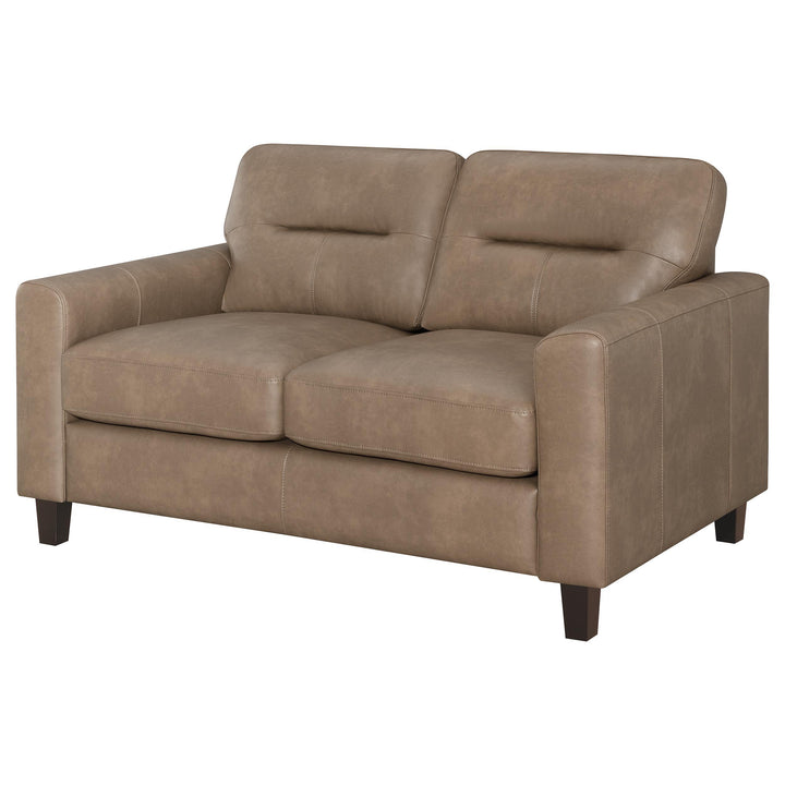 Scotland Faux Leather Upholstered Track Arm Loveseat Brown
