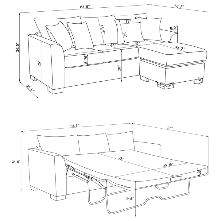 Storey Upholstered Sleeper Sectional Chaise Sofa Camel