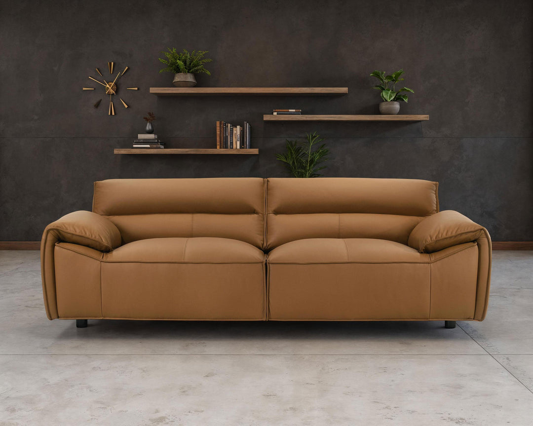 Buxton Top Grain Leather Upholstered Sofa Orange