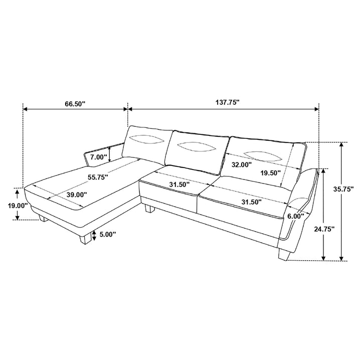 Caspian Upholstered Curved Arm Chaise Sectional Sofa Grey
