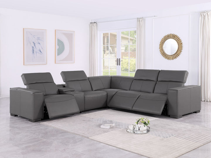 1208 - 6-Piece L-Shaped Leather Reclining Sectional With 3 Power Recliners