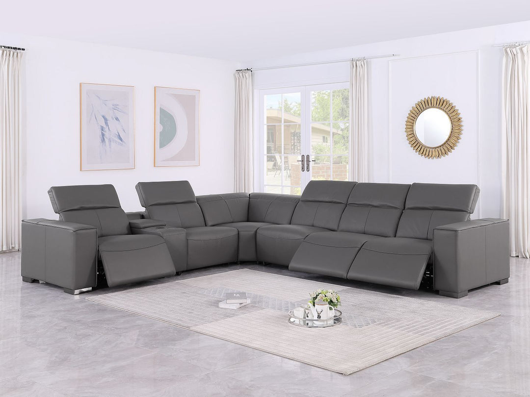 1208 - 7 Piece L-Shaped Leather Reclining Sectional With 3 Power Recliners