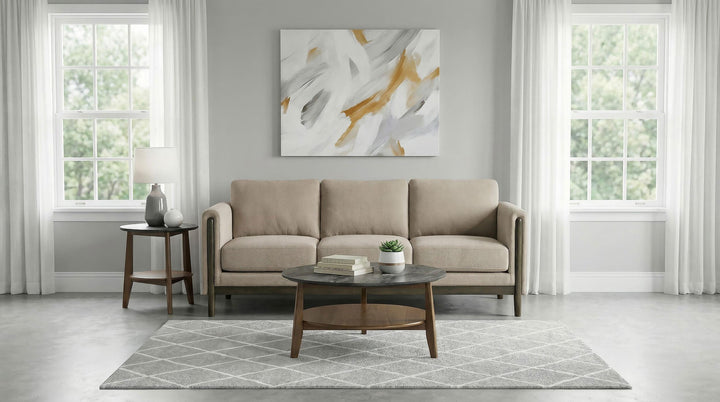 Islington Fabric Upholstered Panel Arm Sofa Taupe