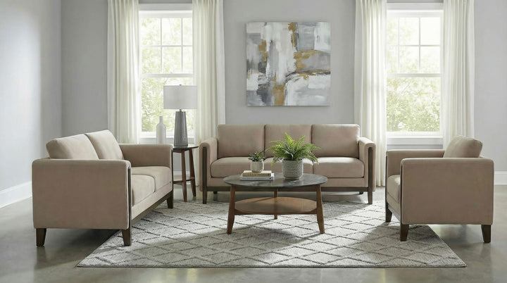 Islington Fabric Upholstered Panel Arm Accent Chair Taupe