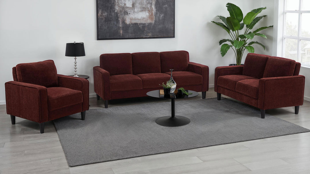 Ruth Fabric Upholstered Track Arm Loveseat Rust Red