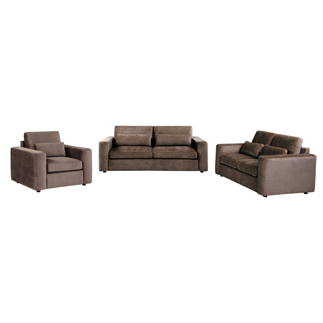 Amador 3-piece Chenille Upholstered Track Arm Sofa Set Chocolate