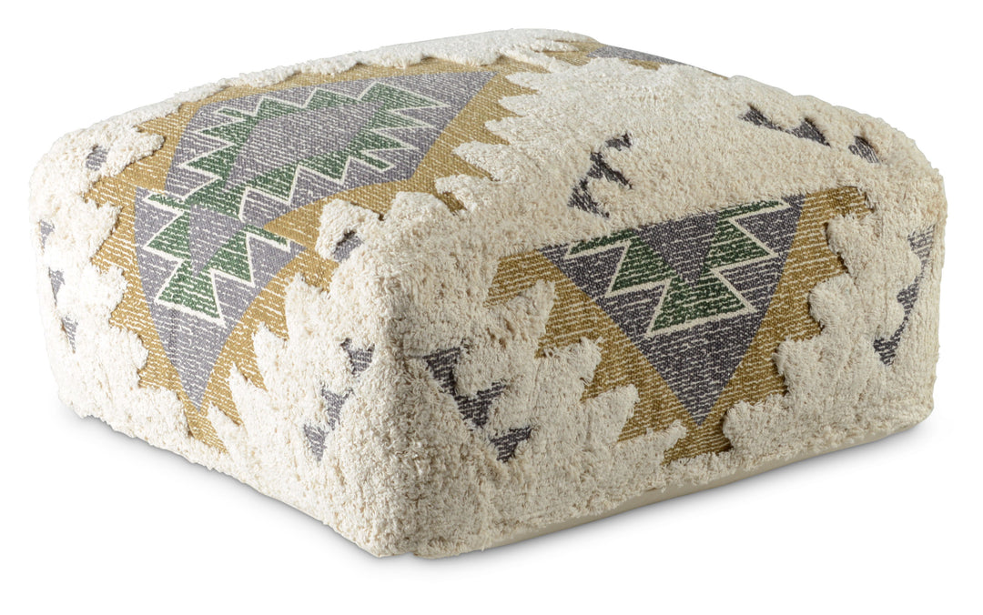 Lyssa - Jacquard Fabric Printed Pouf - Beige