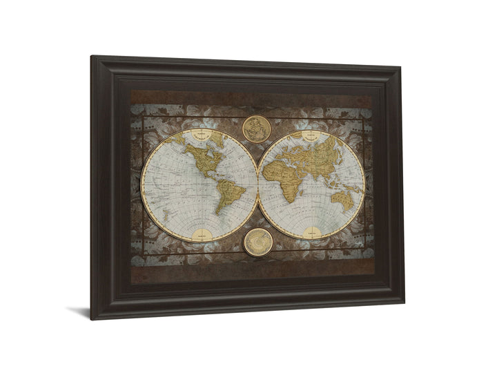 World Map By Elizabeth Medley - Framed Print Wall Art - Beige