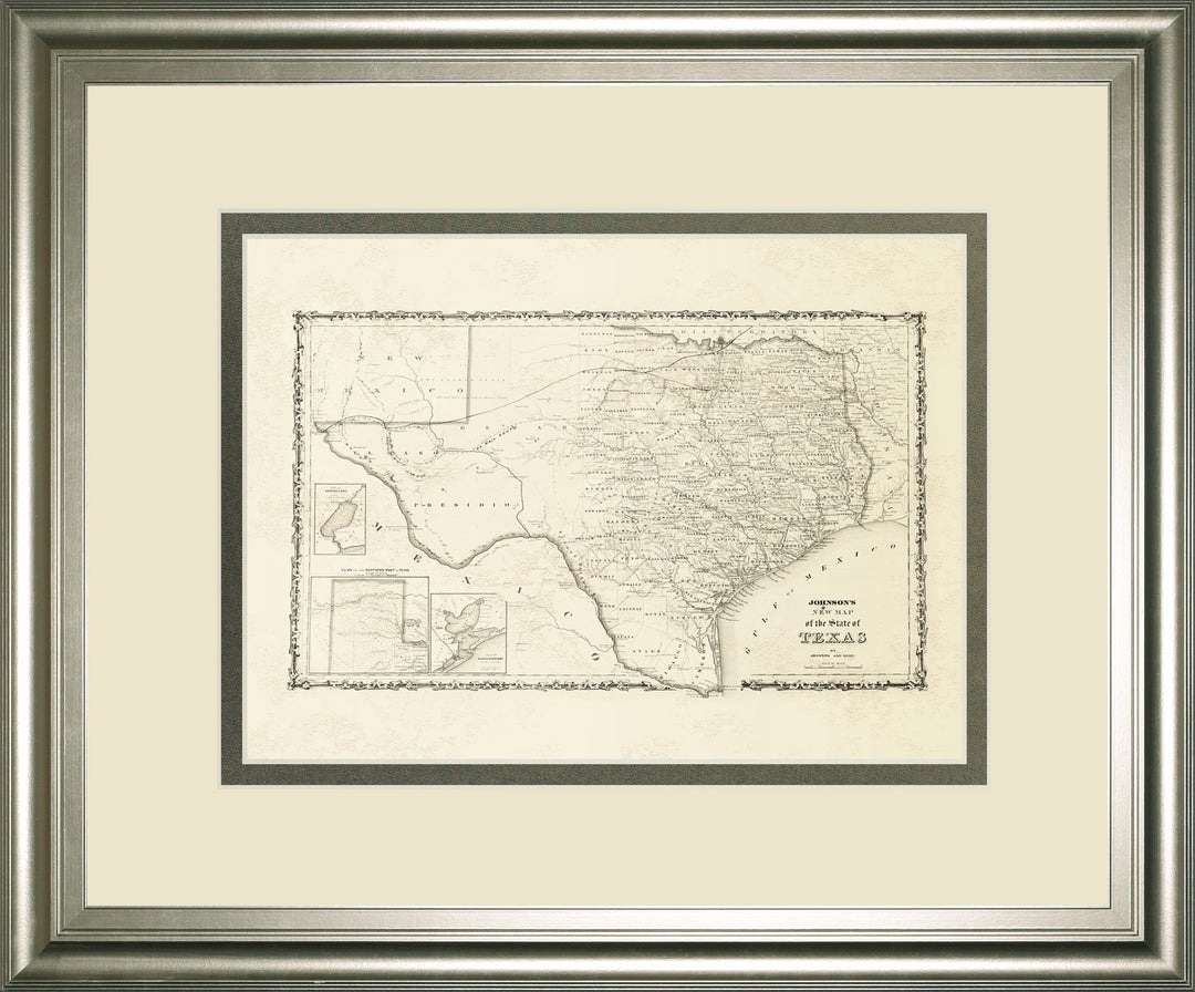 New Map Of The State Of Texas By Johnson And Wank - Framed Print Wall Art - White