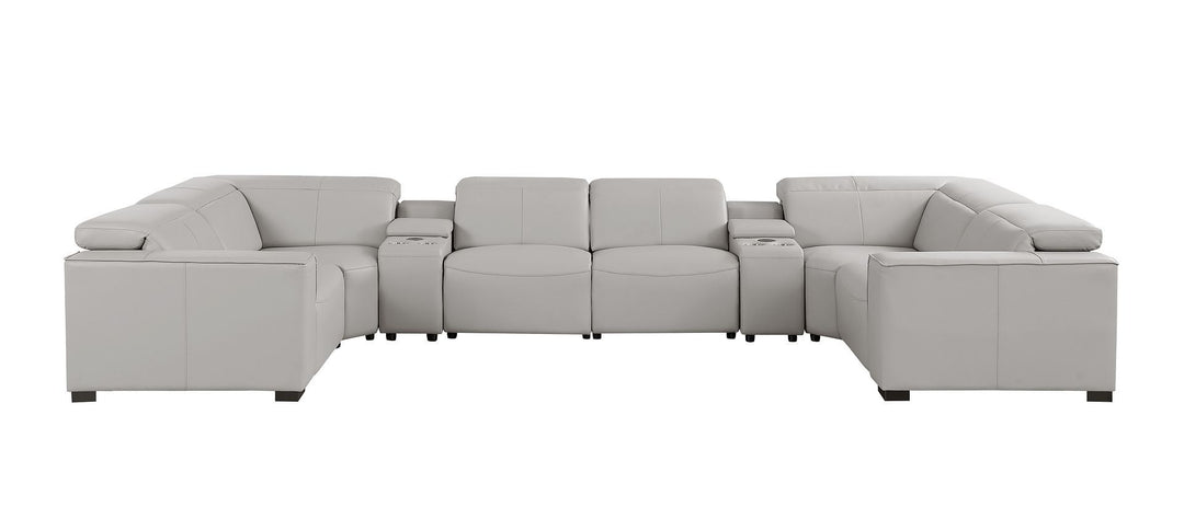 1208 - 8 Piece Modular Leather Sectional With 2 Power Recliners &amp; Power Headrests