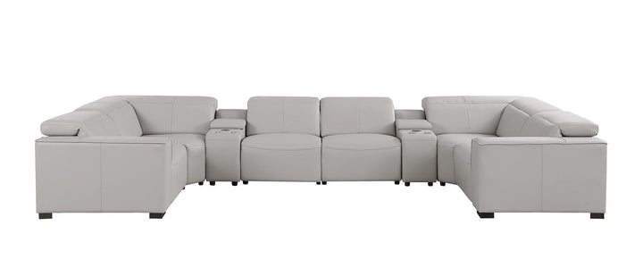 1208 - 8 Piece Modular Leather Sectional With 2 Power Recliners &amp; Power Headrests