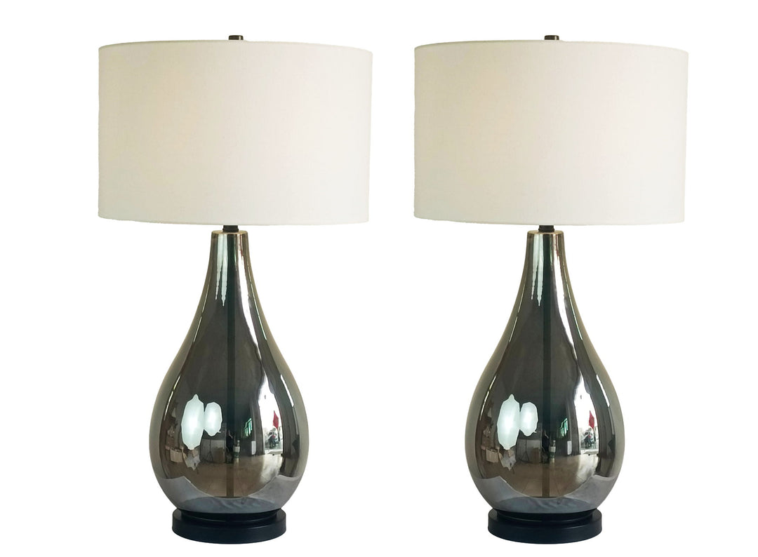 Smoke Pearl Essence Glass &amp; Metal Table Lamp (Set of 2) - Smoke Pearl / Matte Black