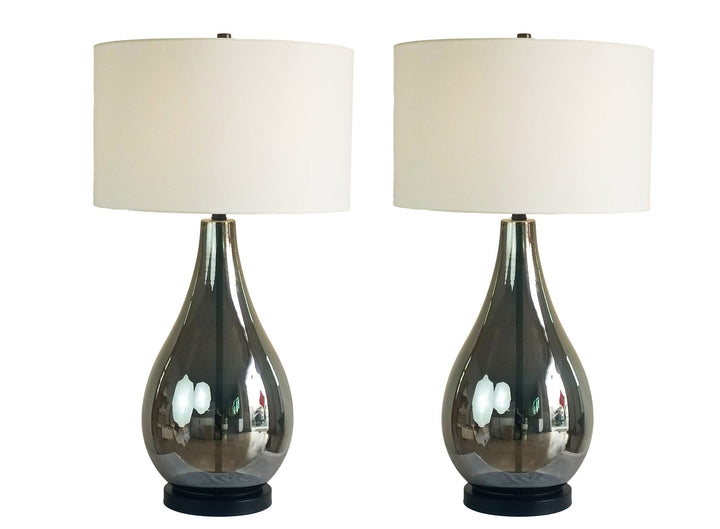 Smoke Pearl Essence Glass &amp; Metal Table Lamp (Set of 2) - Smoke Pearl / Matte Black