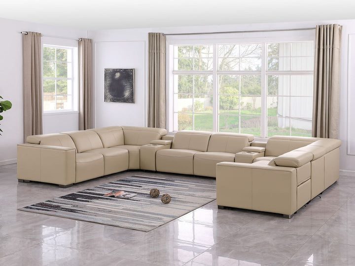 1208 - 10 Piece U Shaped Leather Sectional With 4 Power Recliners & Power Headrest