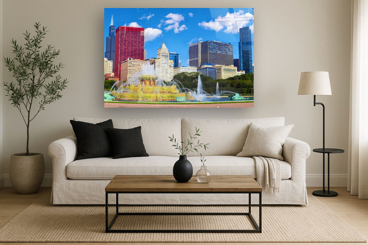 Tempered Glass With Foil - Chicago Skyline - Light Blue