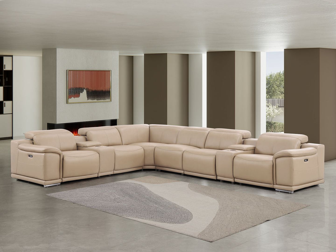 2679 - 8-Piece L-Shaped Power Reclining Sectional In Genuine Leather (3 Recliners)