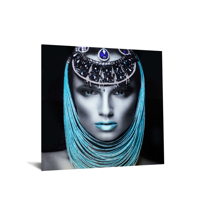 Temp Glass With Foil &amp; Rhinestones - Lady Pharaoh - Blue