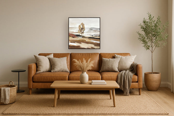 "Solitary Serenity II" Hand-Embellished Canvas In Frame - Brown / Beige / Tan