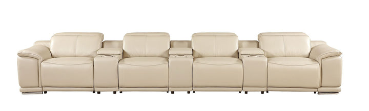 9762 - 7-Piece Italian Top Grain Leather Power Reclining Sofa With 4 Power Recliners - Beige