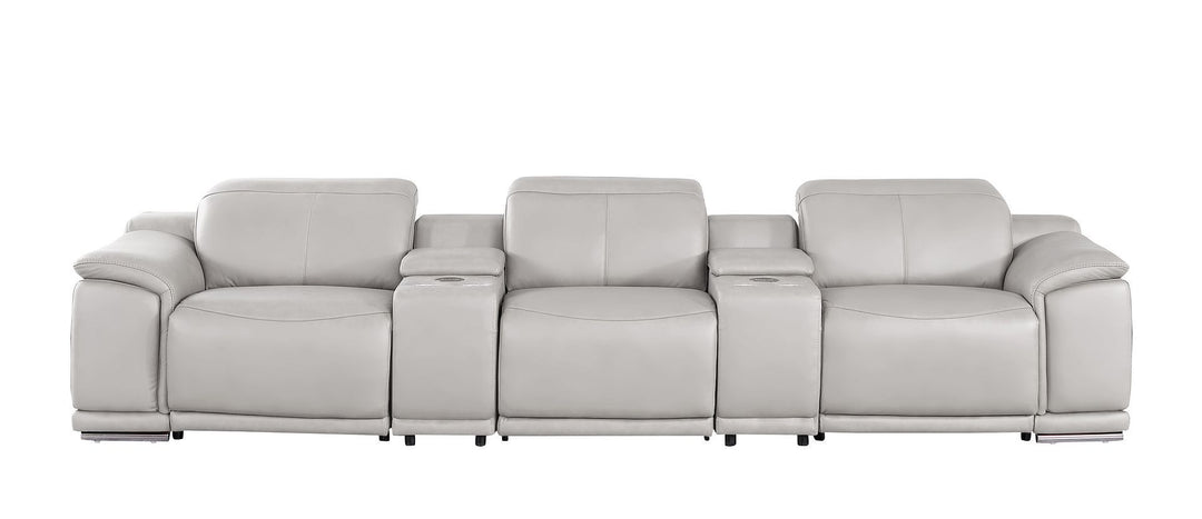 2679 - Genuine Leather Sofa With 3 Power Recliners &amp; Dual Storage Consoles