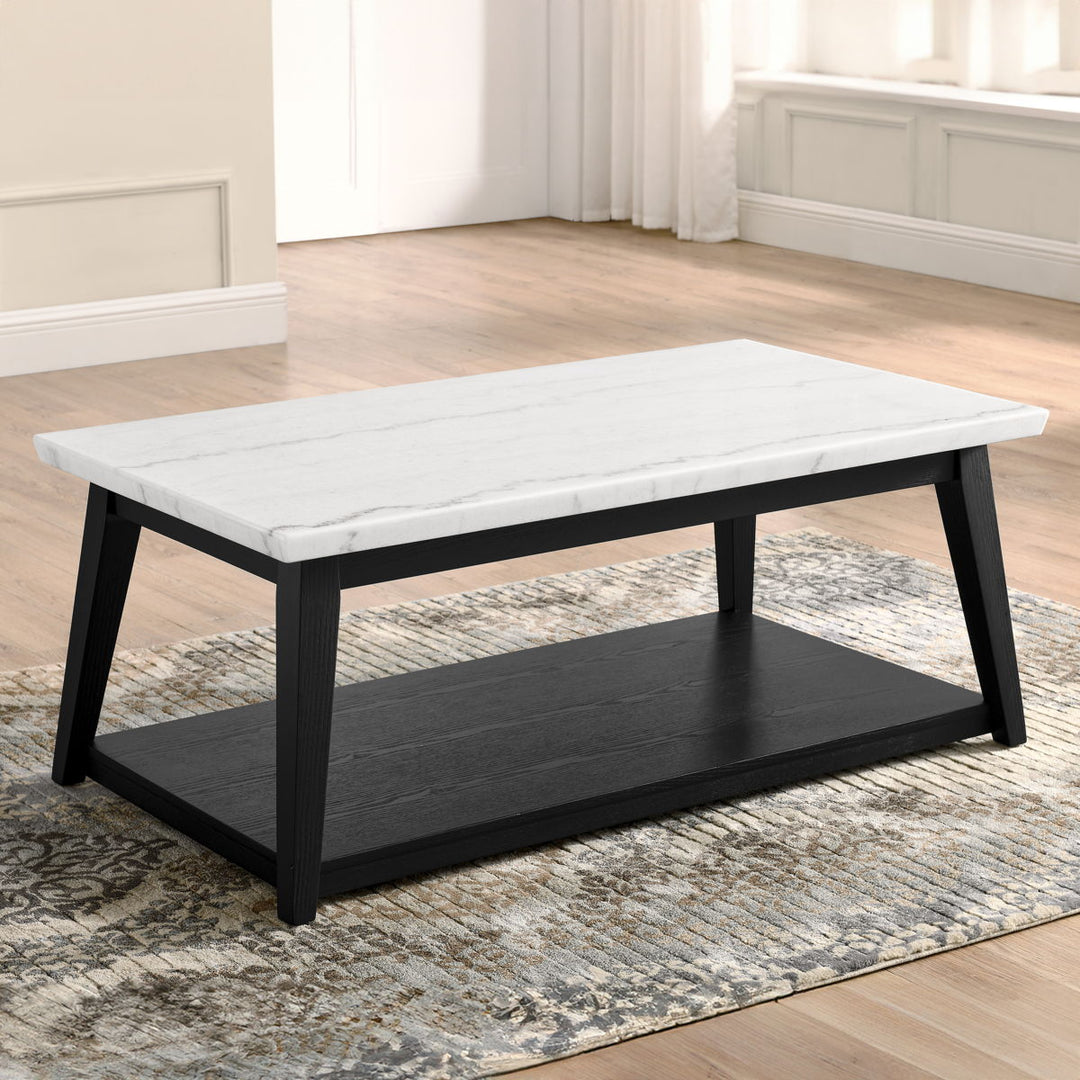 Vida - Marble Cocktail Table With Casters - Black / White