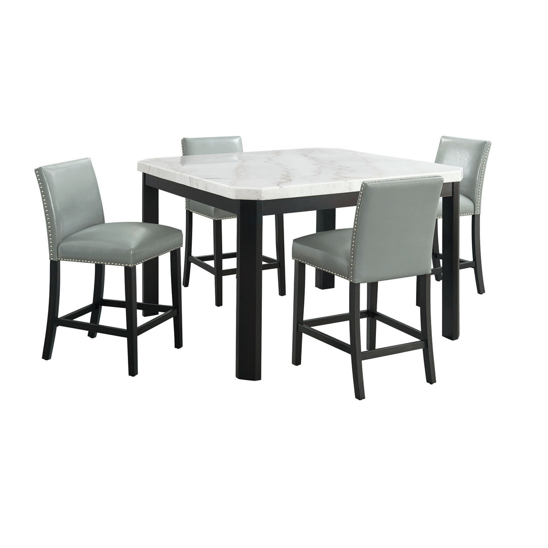 Francesca - 5 Piece Square Counter Dining Set (Table &amp; Four Chairs) - White Marble
