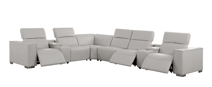 1208 - 8 Piece L Shaped Leather Sectional With 3 Power Recliners &amp; Power Headrests