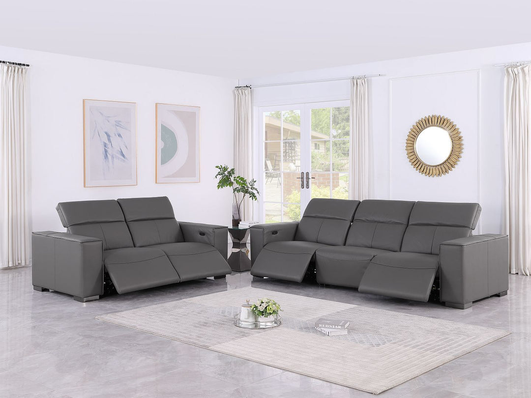 1208 - Leather Reclining Set (Sofa &amp; Loveseat With 4 Power Recliners)