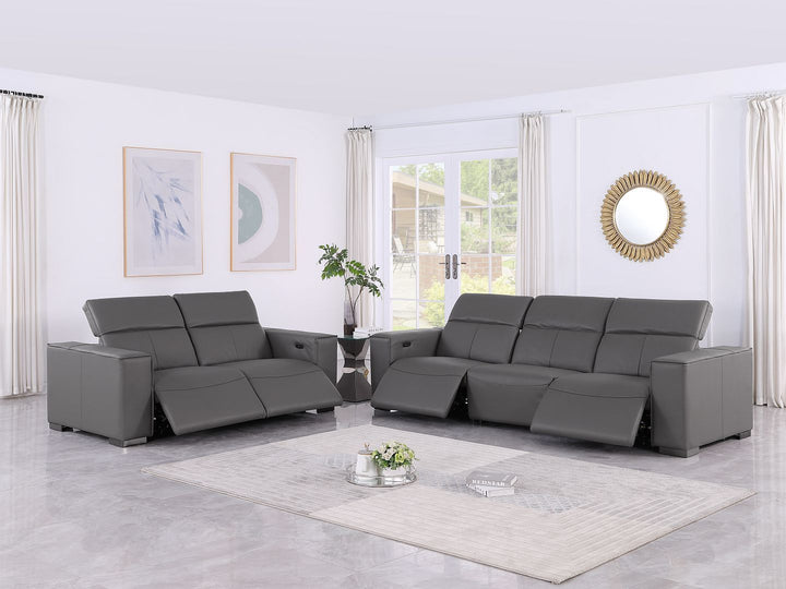 1208 - Leather Reclining Set (Sofa &amp; Loveseat With 4 Power Recliners)