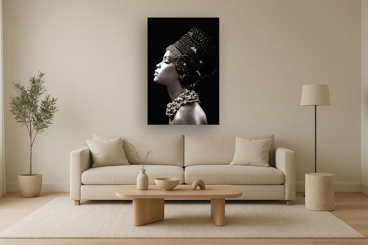 Temp Glass With Foil &amp; Rhinestones - Woman Side Profile - Black