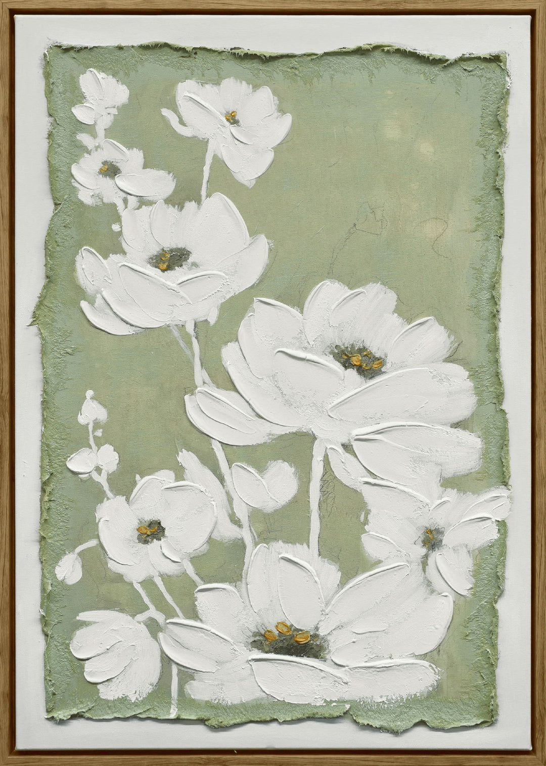 "Blossom Serenity I" Hand-Embellished Canvas In Frame - Green / White