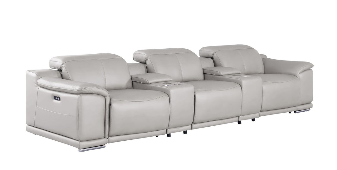 2679 - Genuine Leather Sofa With 3 Power Recliners &amp; Dual Storage Consoles