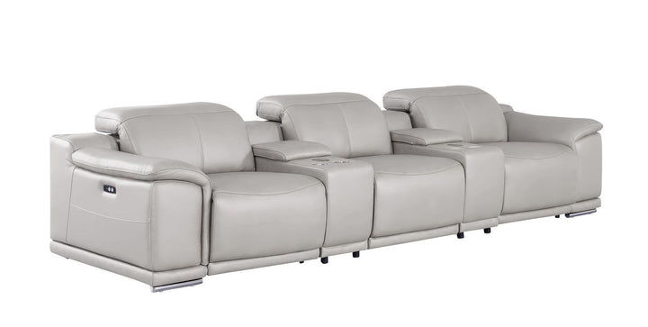 2679 - Genuine Leather Sofa With 3 Power Recliners &amp; Dual Storage Consoles