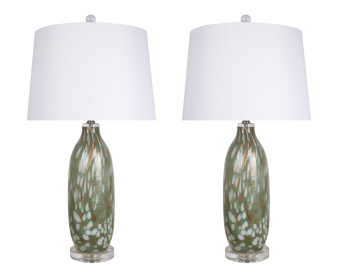 "Verdant Glow" Art Glass Table Lamp (Set of 2) - Green Art Glass