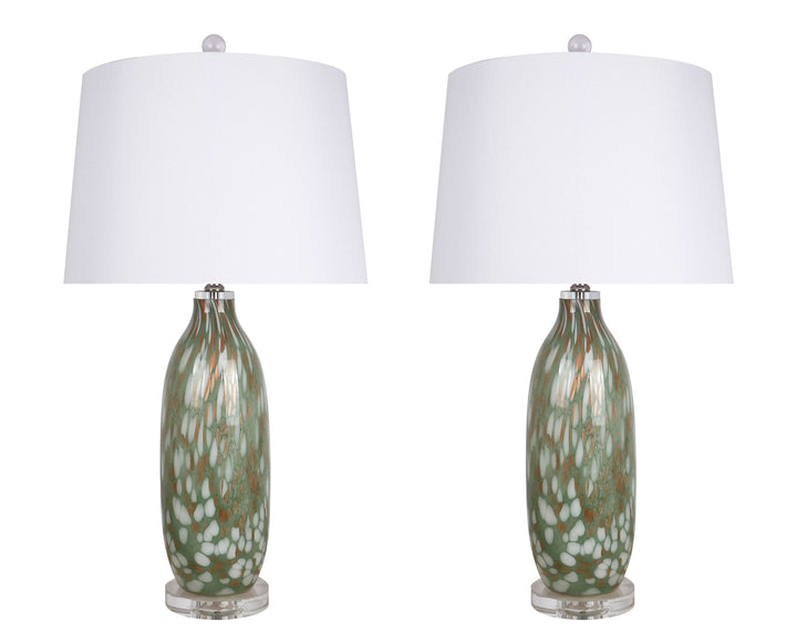 "Verdant Glow" Art Glass Table Lamp (Set of 2) - Green Art Glass