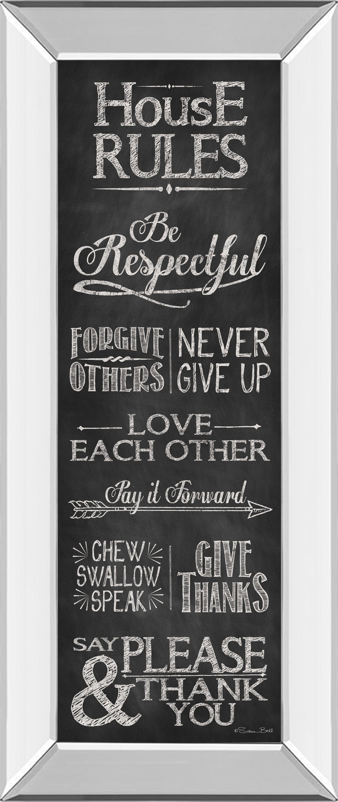 House Rules By Susan Ball - Mirror Framed Print Wall Art - Black