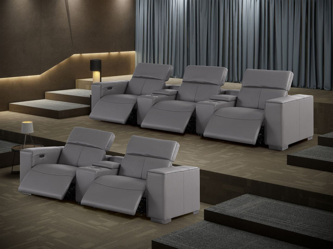 1208 - Modular Leather Sofa Loveseat With 6 Recliners And Power Headrests