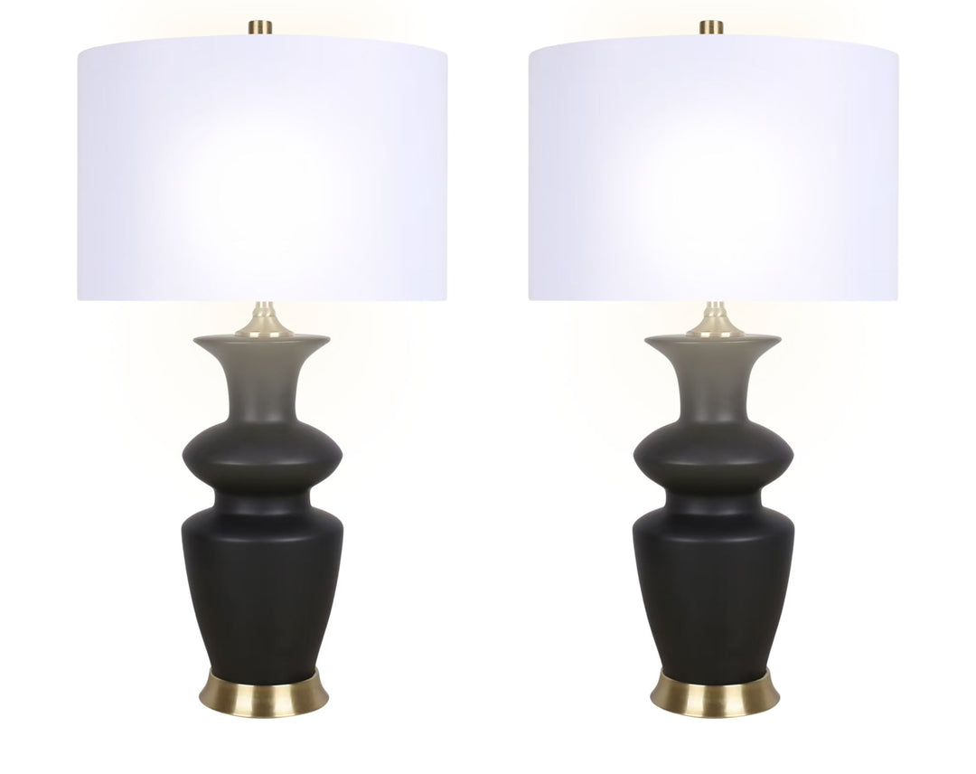 "Elegance Radiance" Ceramic Table Lamp (Set of 2) - Black / Soft Gold