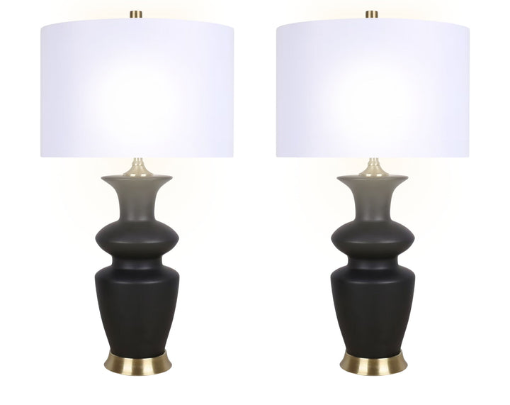 "Elegance Radiance" Ceramic Table Lamp (Set of 2) - Black / Soft Gold
