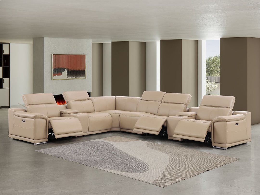 2679 - 8-Piece L-Shaped Power Reclining Sectional In Genuine Leather (3 Recliners)