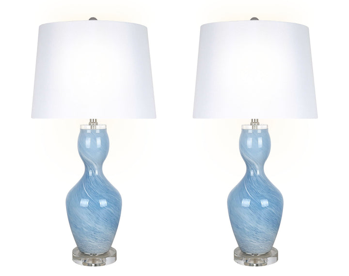 "Azure Elegance" Art Glass Table Lamp (Set of 2) - Blue Art Glass